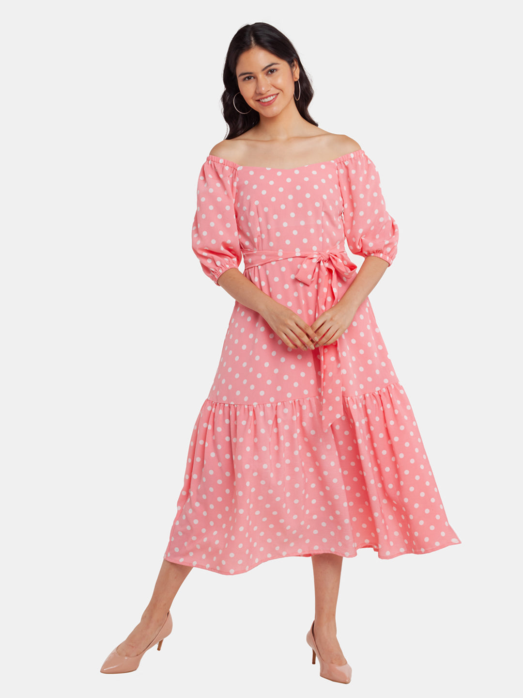 Pink Printed A-Line Maxi Dress For Women
