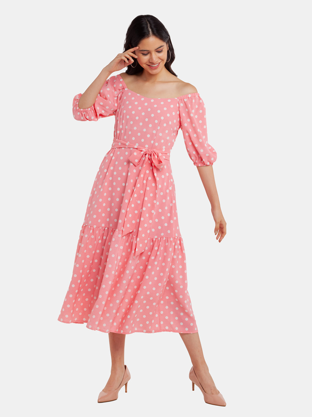 Pink Printed A-Line Maxi Dress