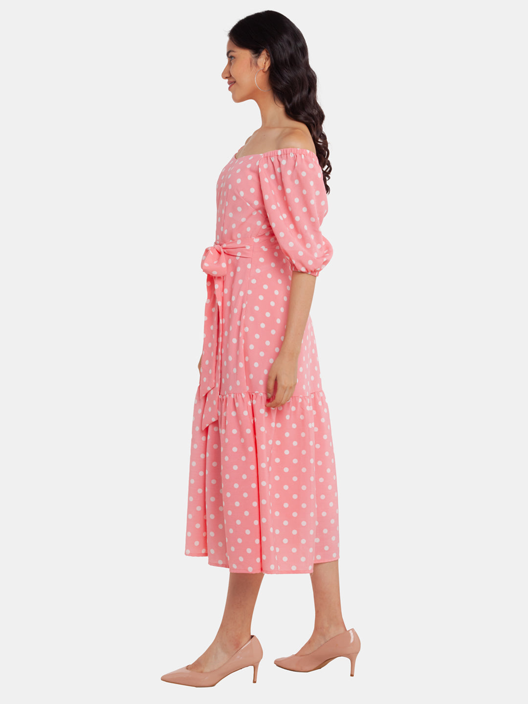 Pink Printed A-Line Maxi Dress