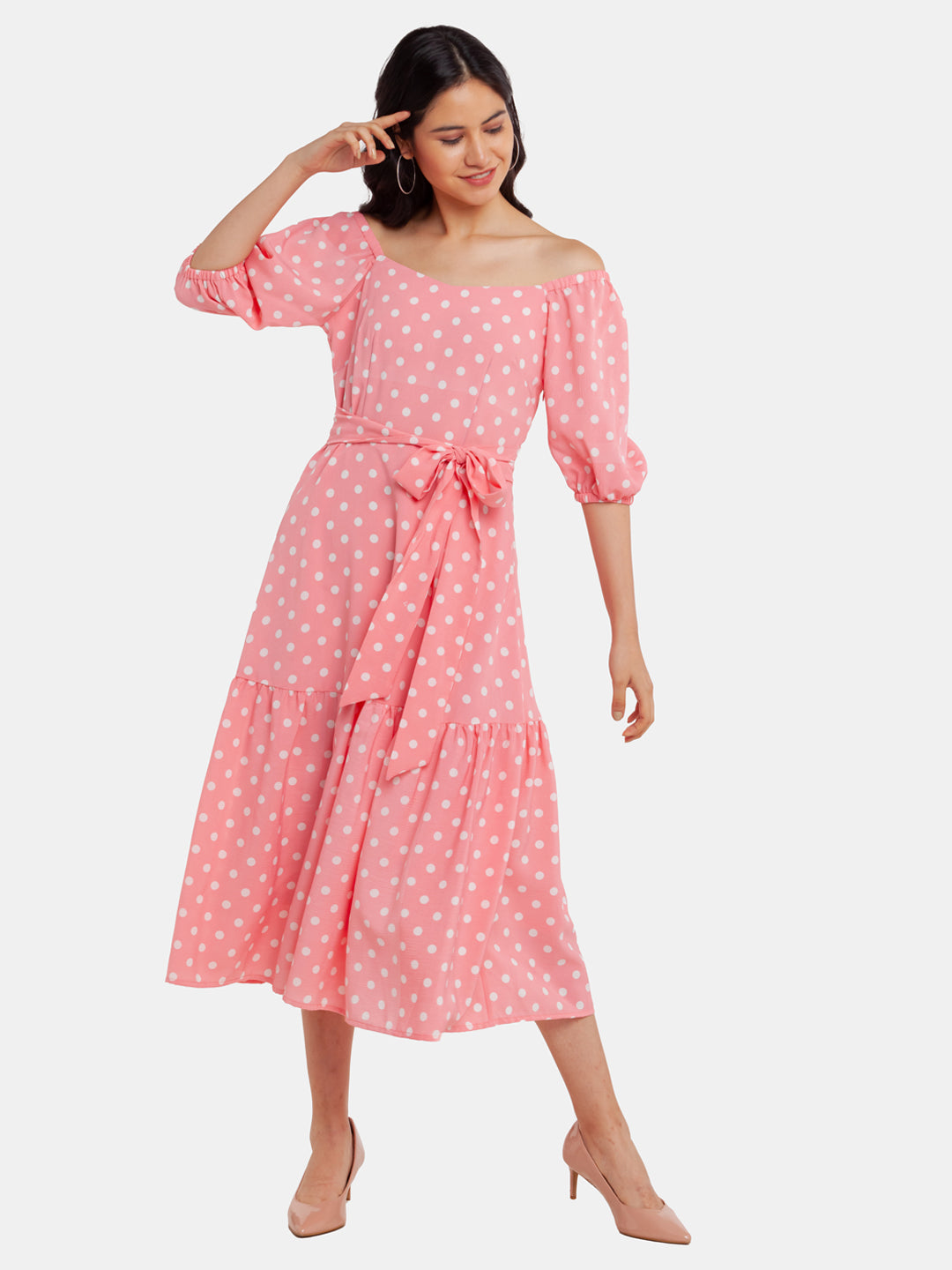 Pink Printed A-Line Maxi Dress