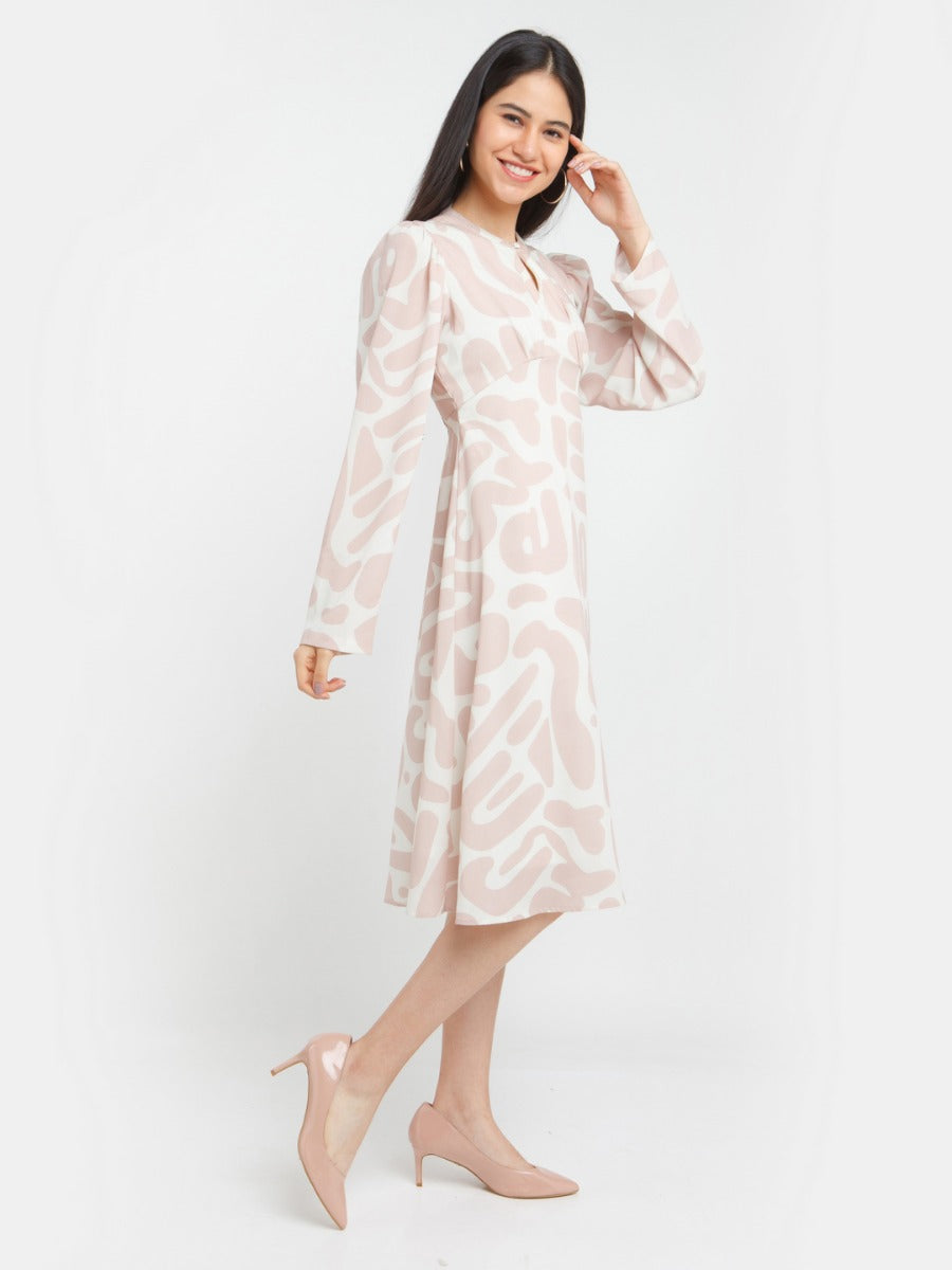 Off White Printed A-Line Midi Dress