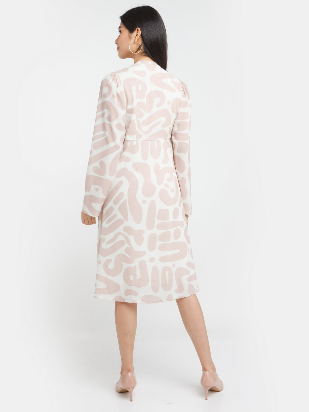 Off White Printed A-Line Midi Dress