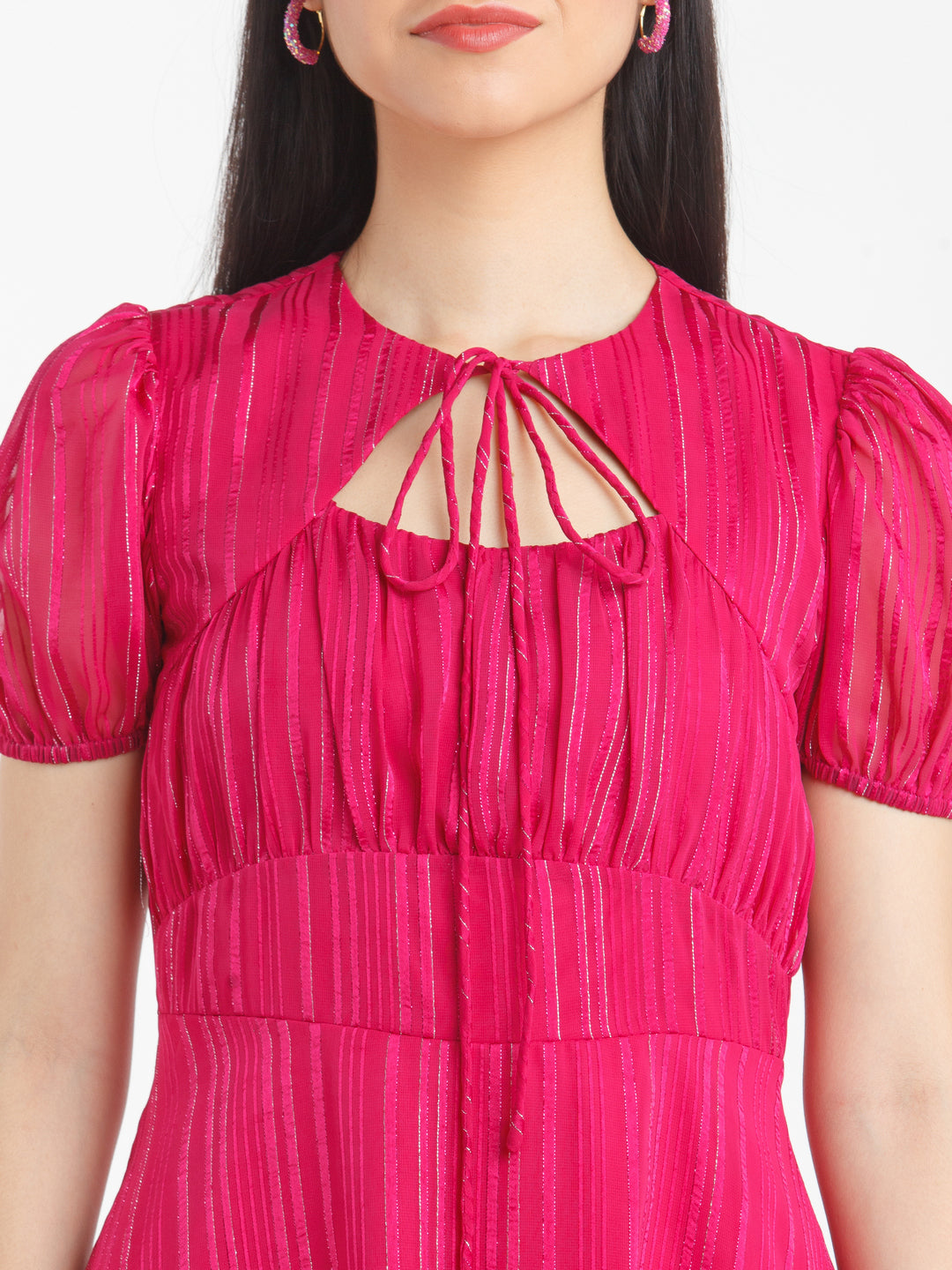 Pink Solid Tie-Up Short Dress For Women