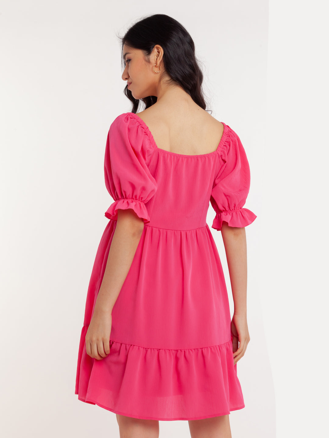 Pink Solid Tiered Short Dress