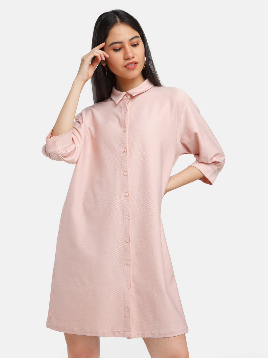 Pink Solid Shirt Dress