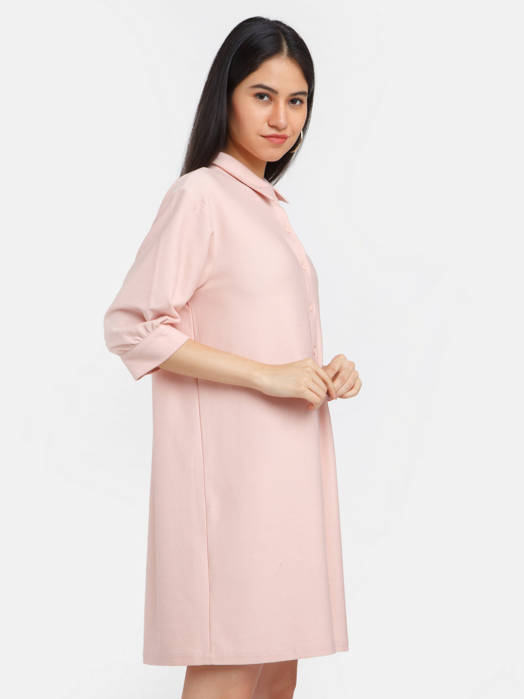 Pink Solid Shirt Dress For Women