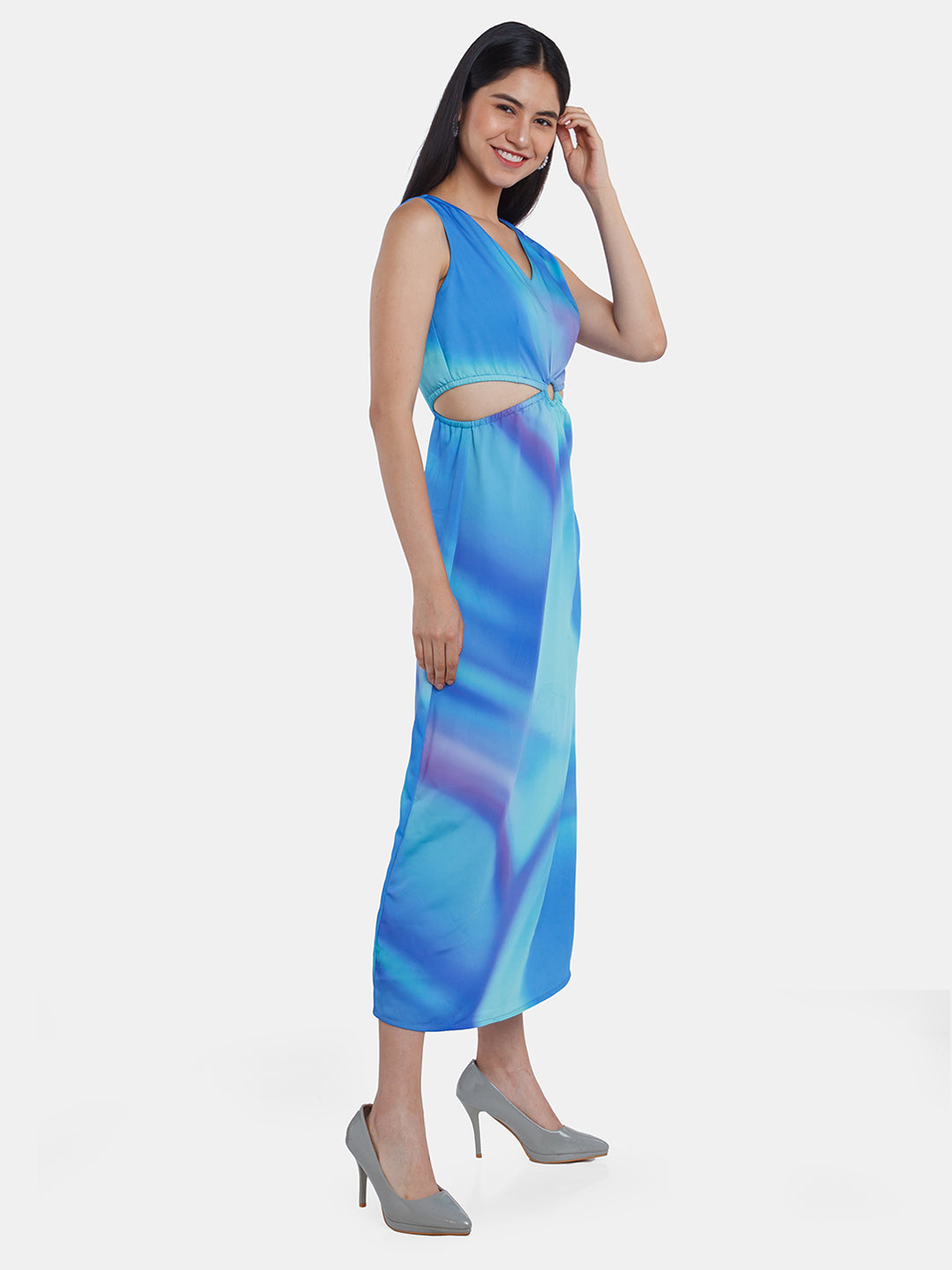 Multicolored Printed Cut Out Maxi Dress For Women