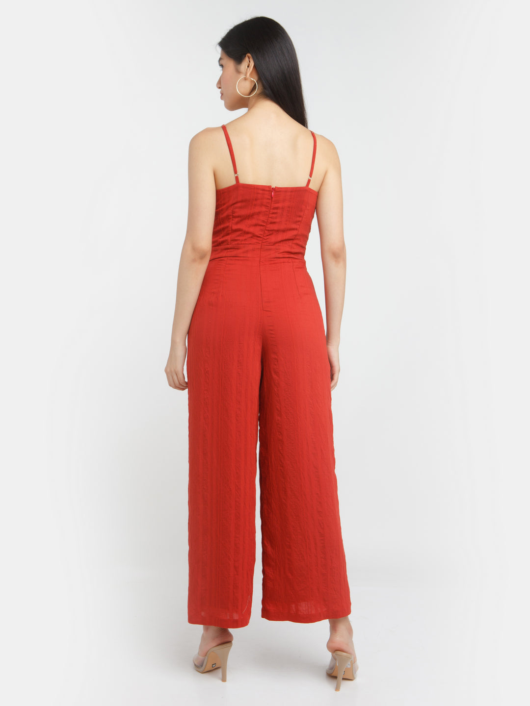 Red Solid Cut Out Jumpsuit