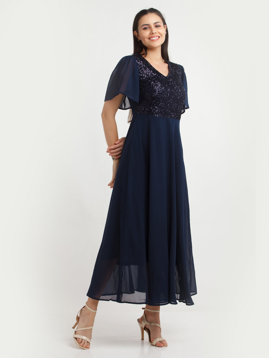 Navy Blue Embellished Maxi Dress