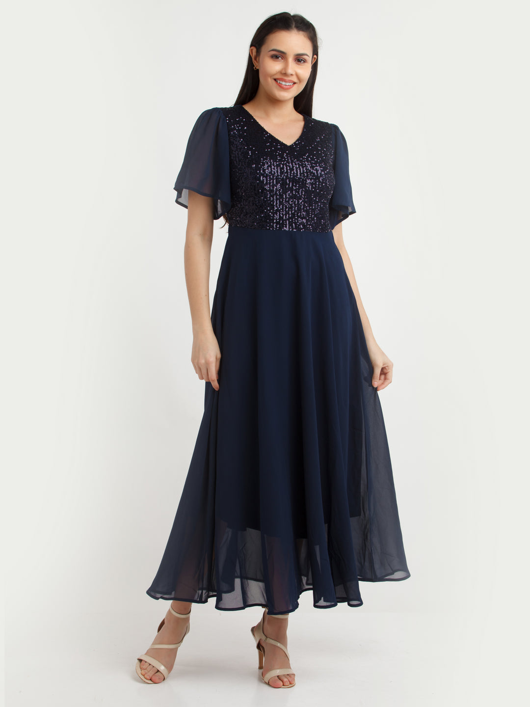 Navy Blue Embellished Maxi Dress