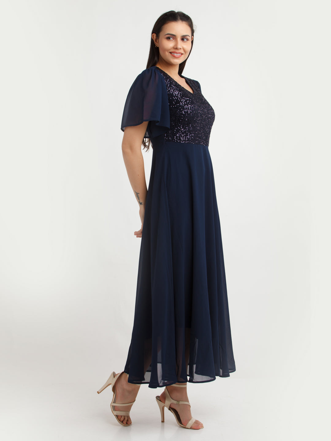 Navy Blue Embellished Maxi Dress