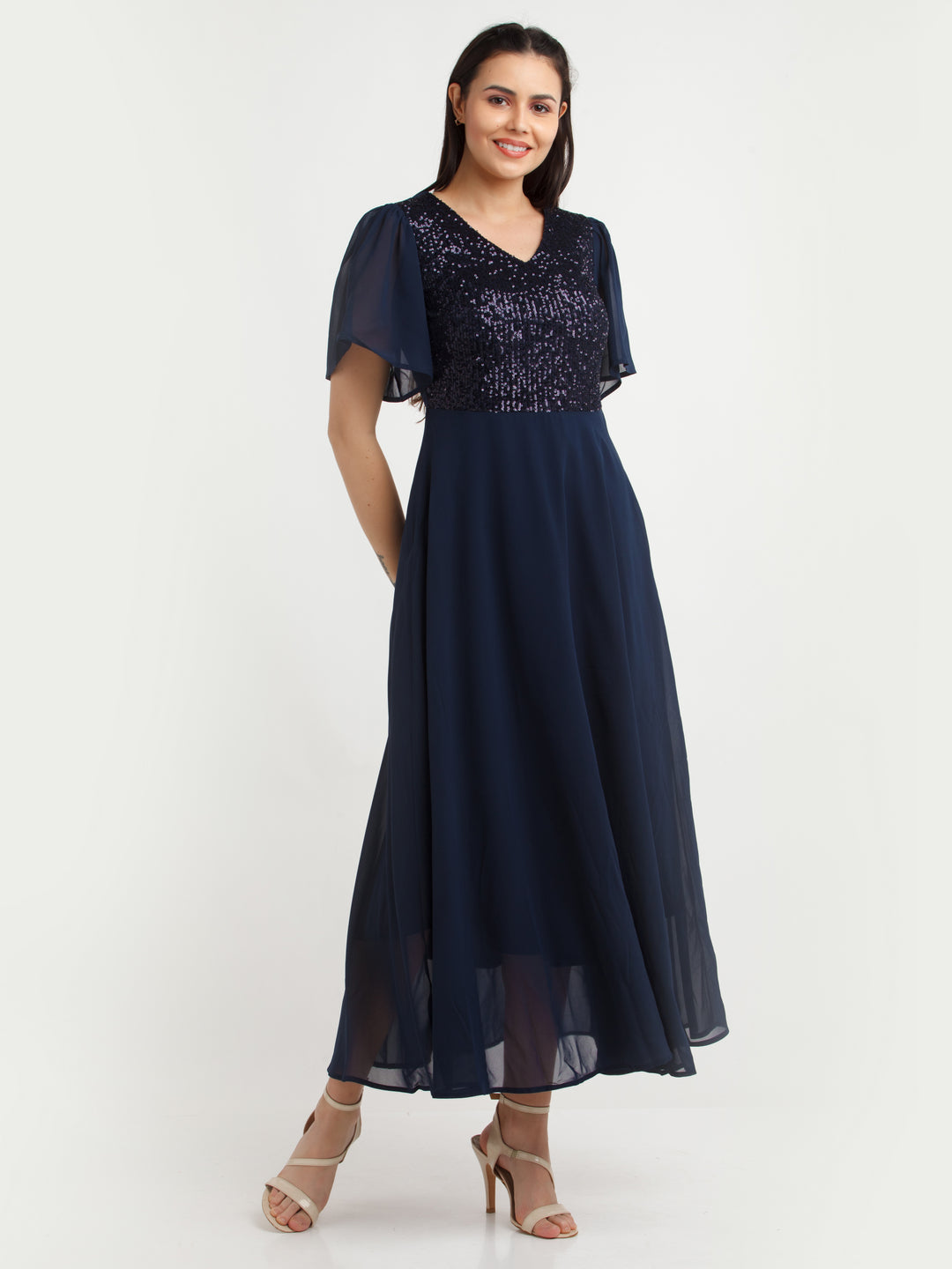 Navy Blue Embellished Maxi Dress