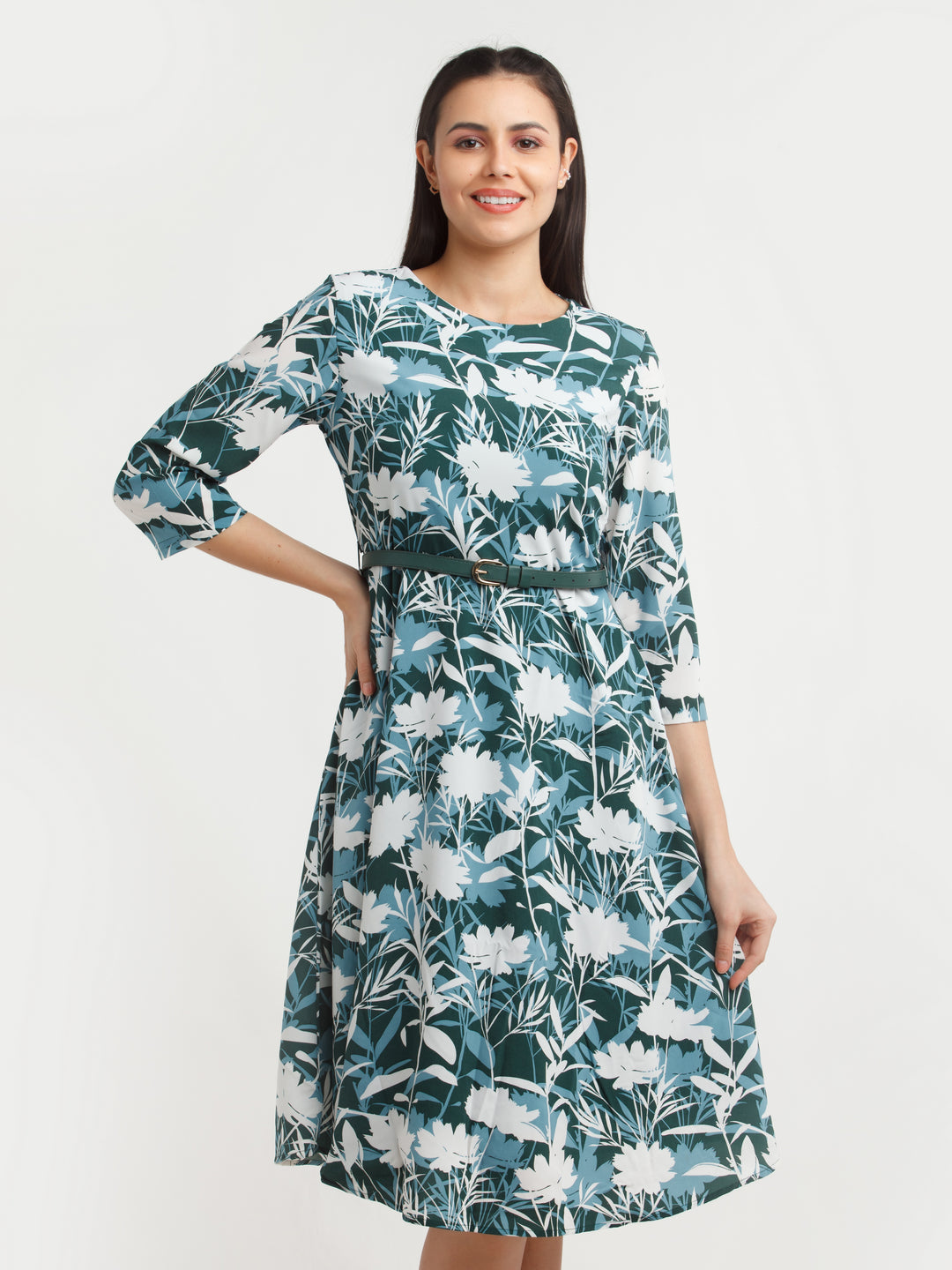 Green Printed Midi Dress