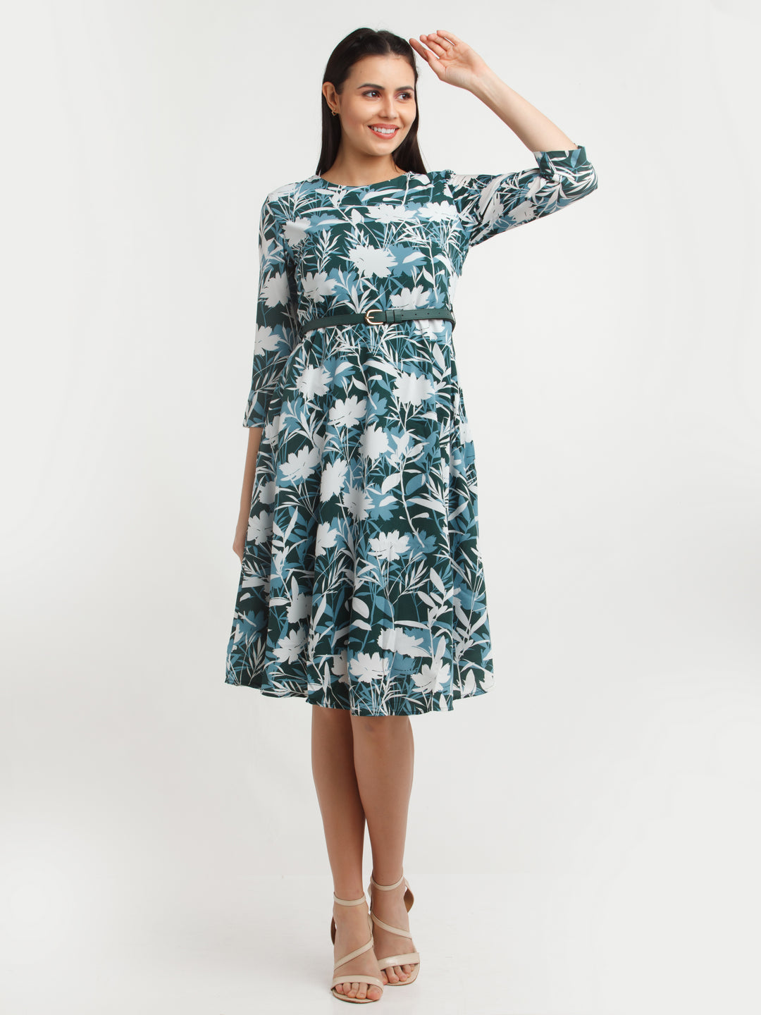 Green Printed Midi Dress