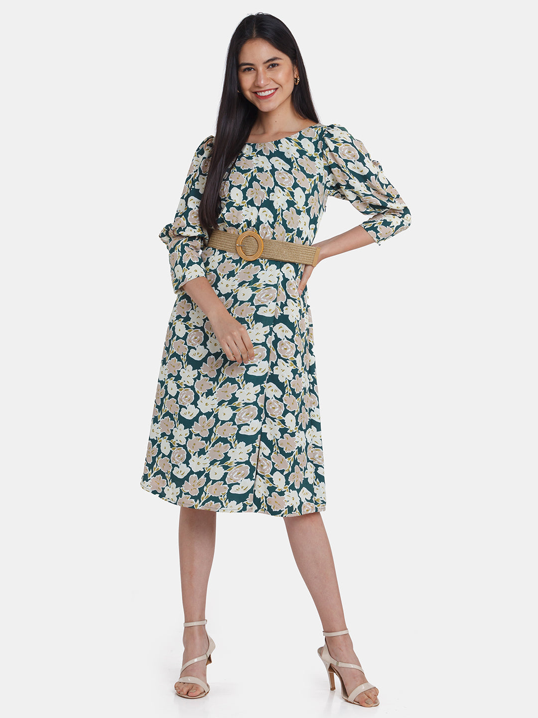 Green Printed Midi Dress