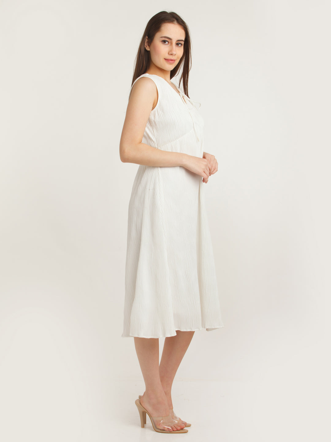 White Solid Empire Midi Dress