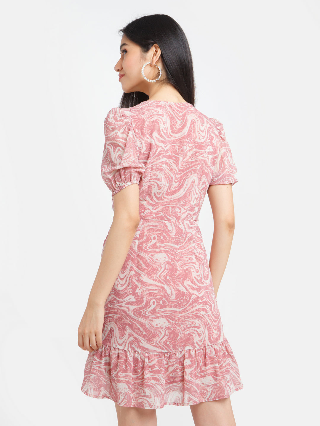 Rust Printed Ruched Short Dress For Women