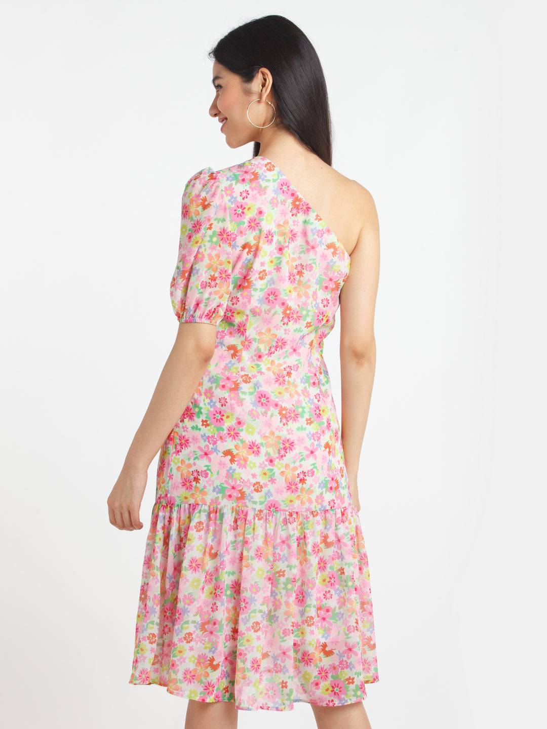 Multicolored Printed Offhoulder Midi Dress For Women
