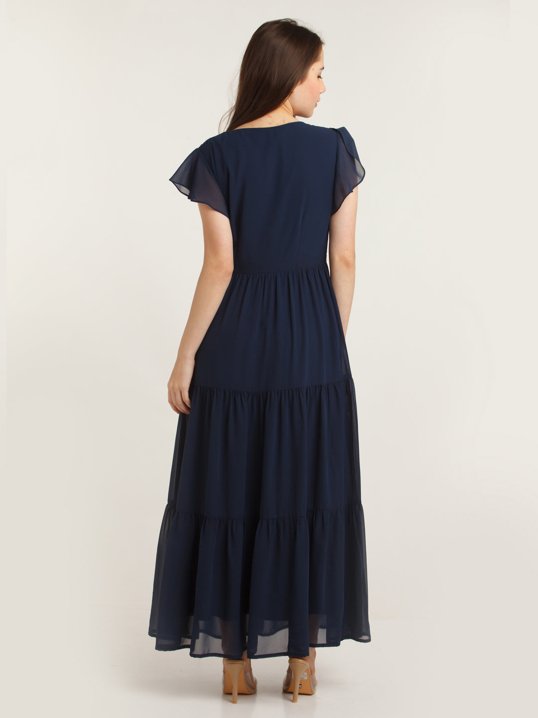 Navy Blue Embellished Tiered Maxi Dress