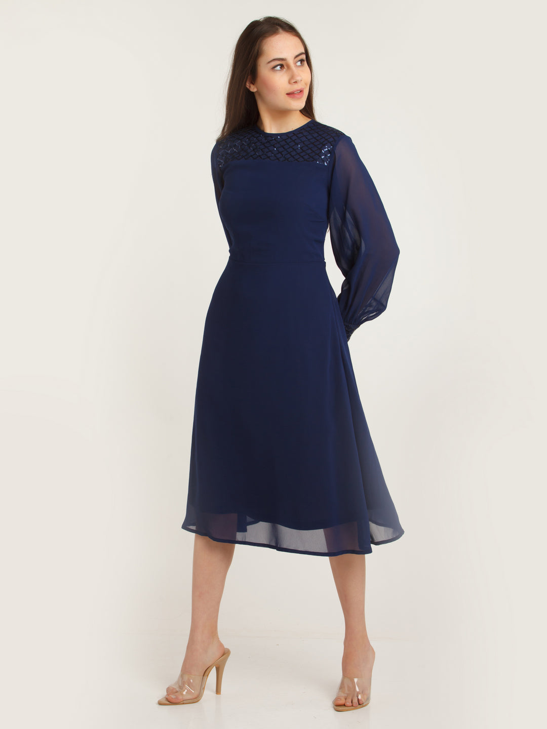 Blue Embellished Midi Dress