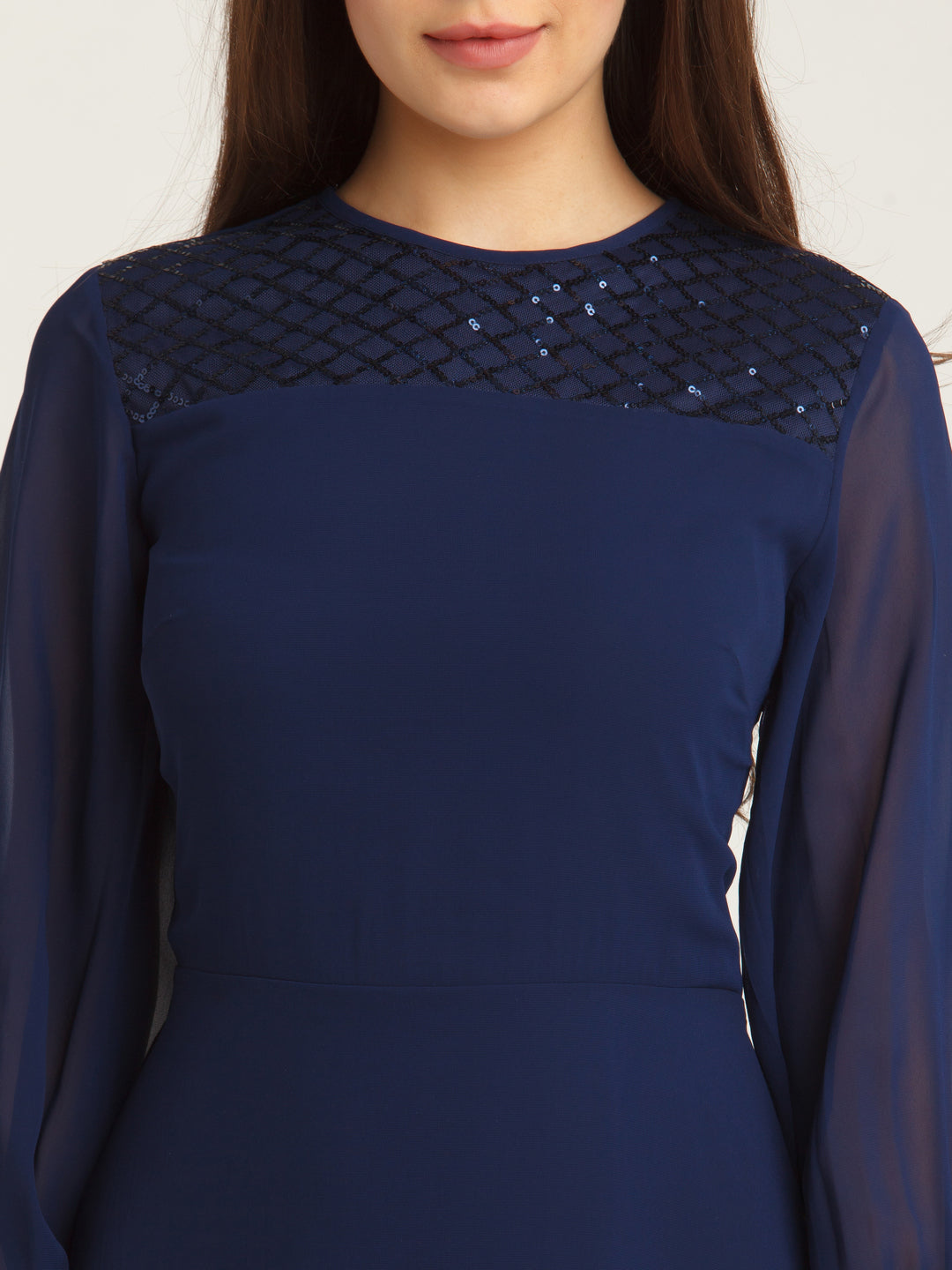 Blue Embellished Midi Dress For Women