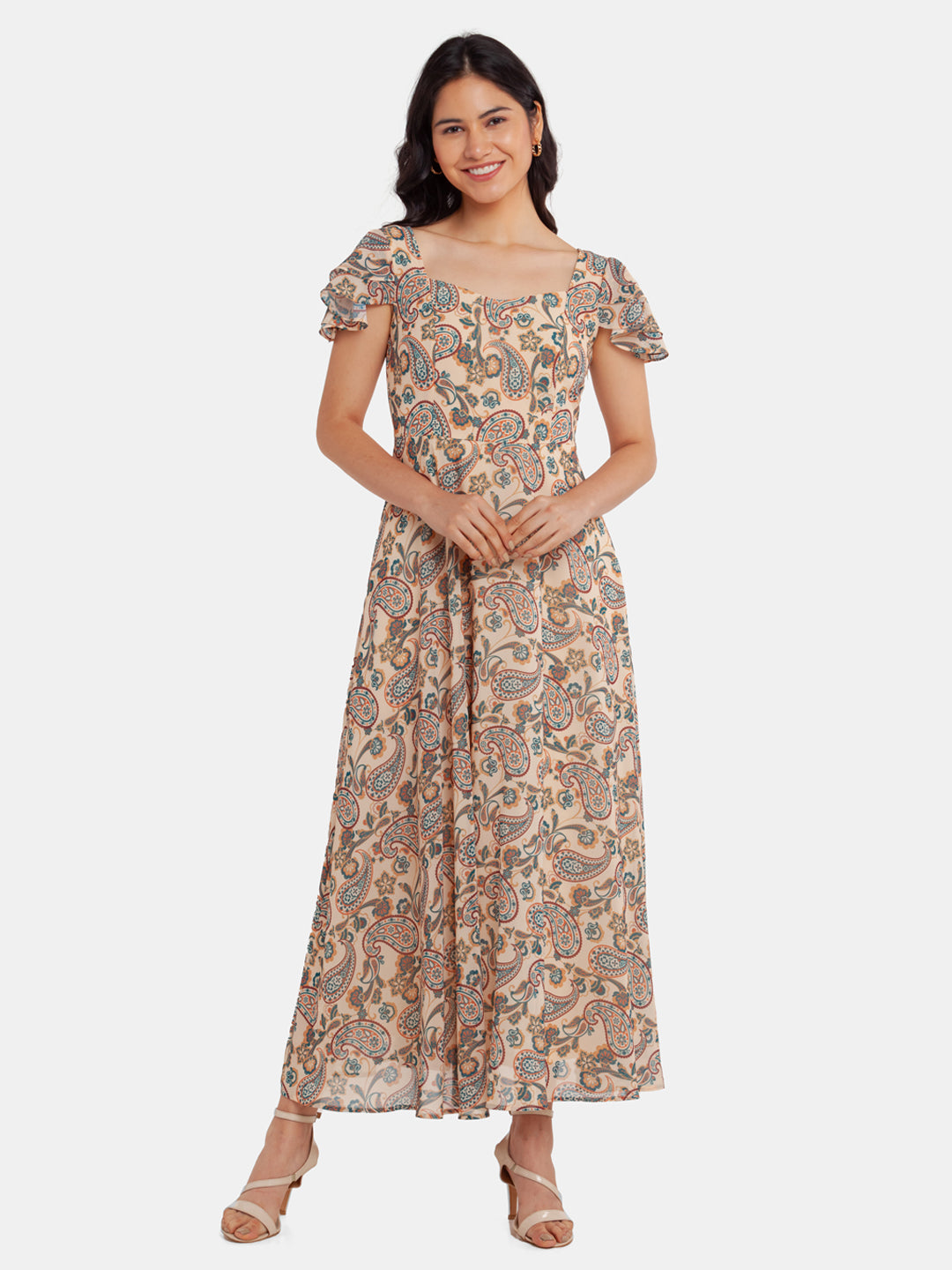 Beige Printed Maxi Dress