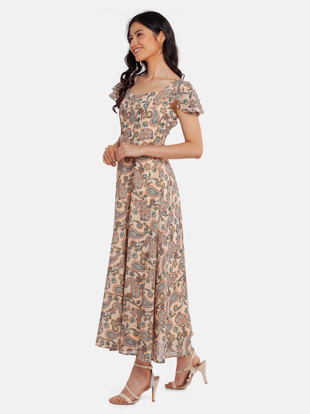 Beige Printed Maxi Dress