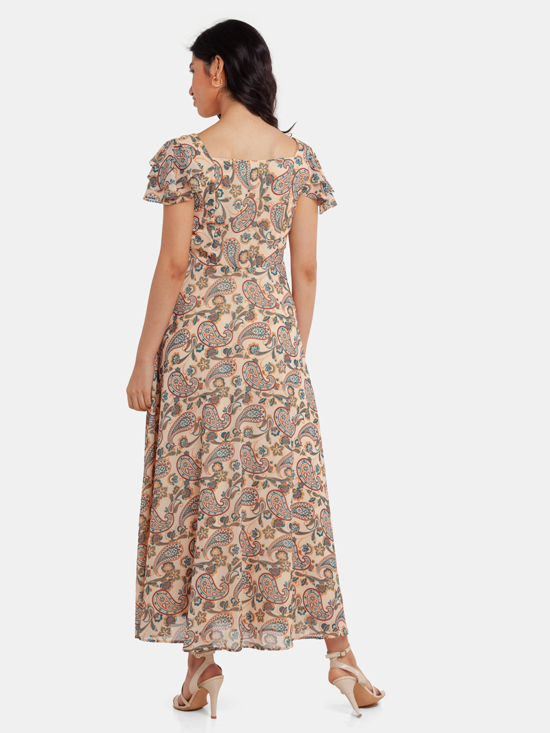 Beige Printed Maxi Dress For Women