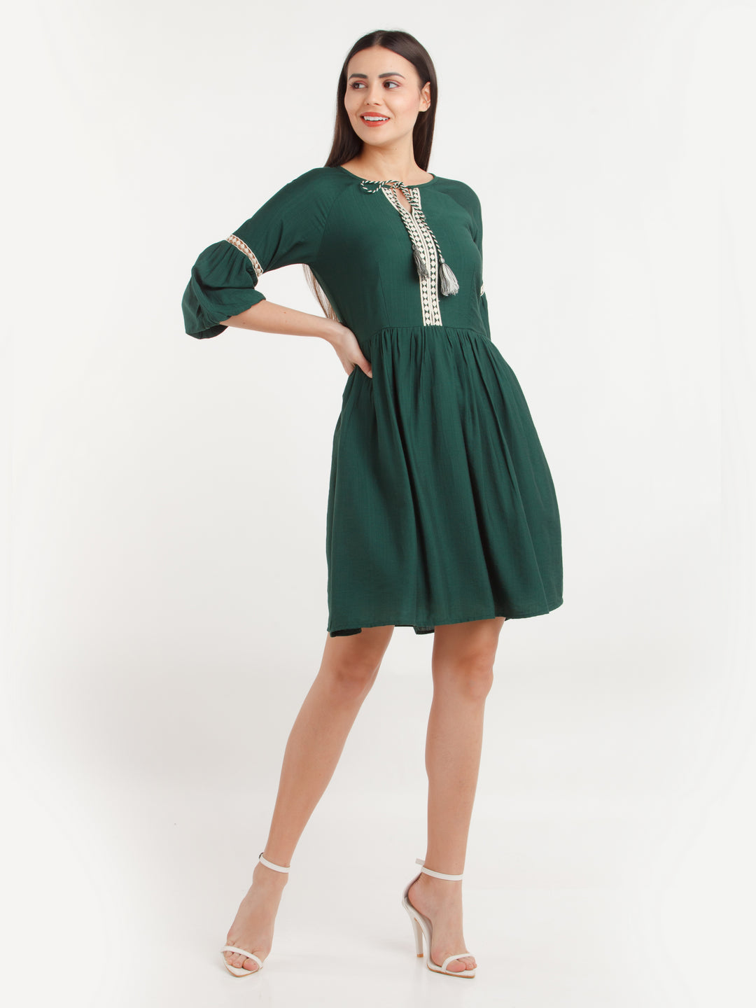 Green Solid Short Dress