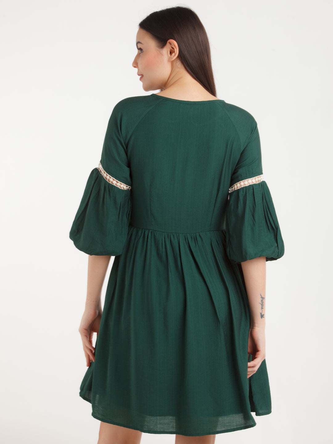 Green Solid Mini Dress For Women