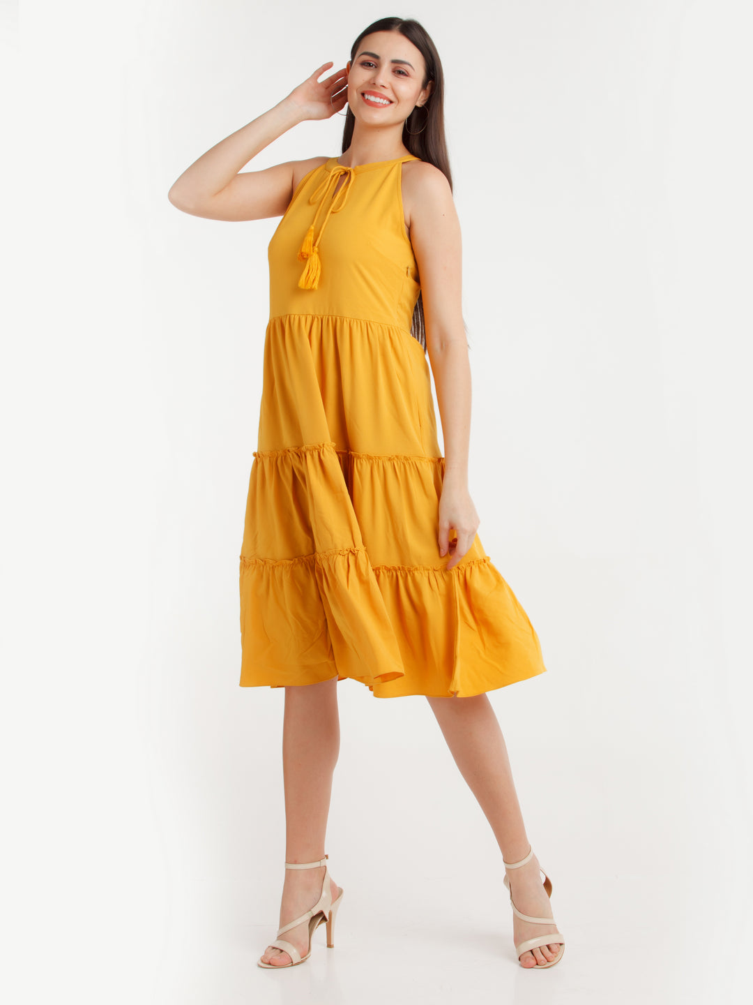 Mustard Solid Midi Dress