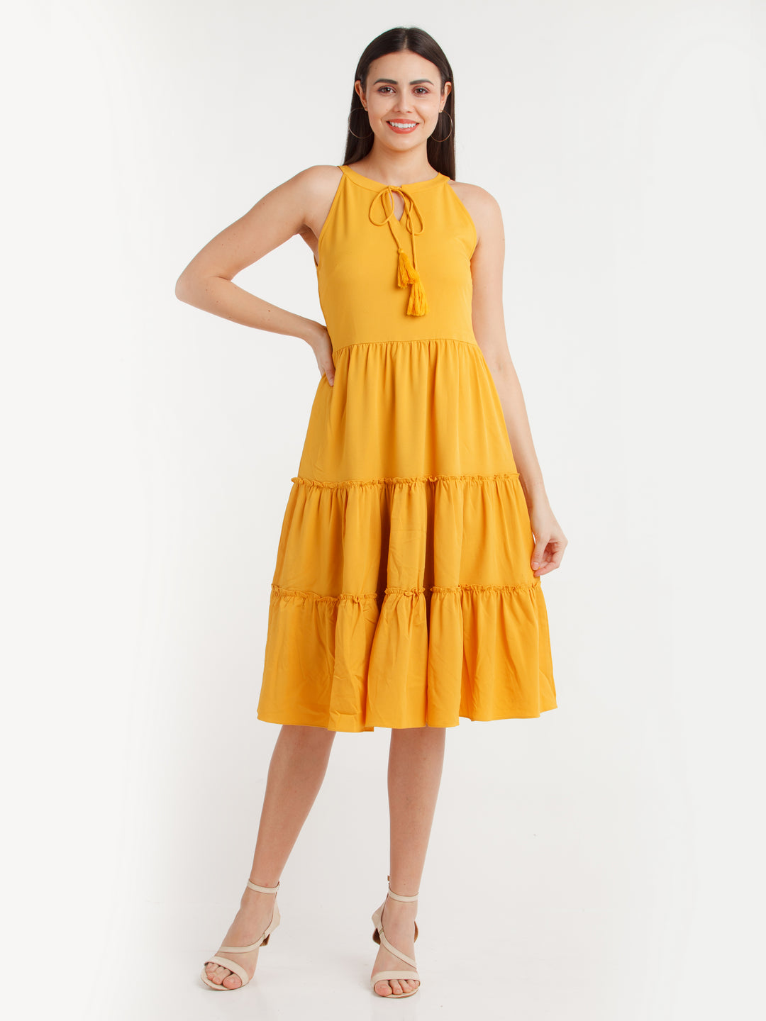 Mustard Solid Midi Dress