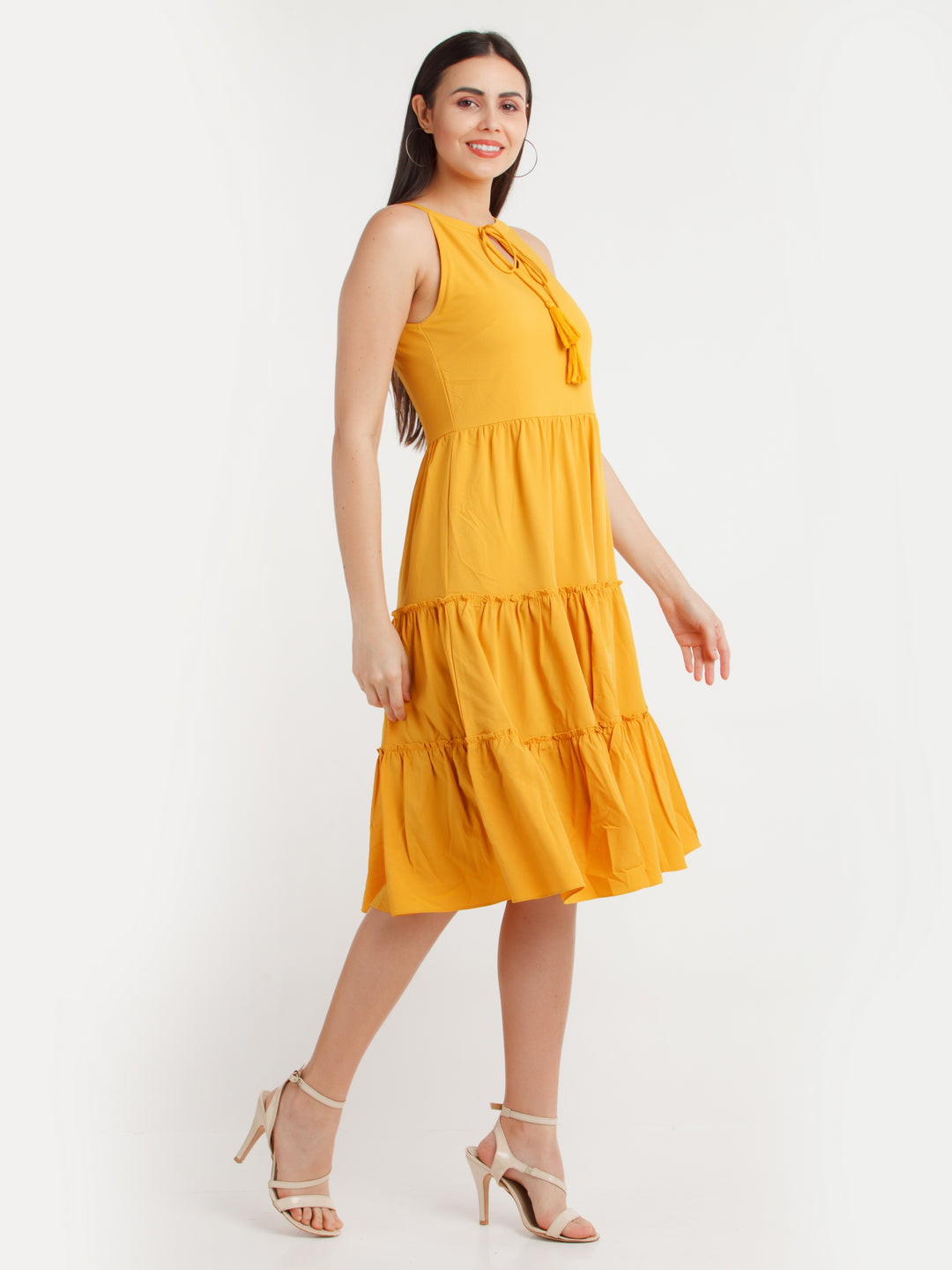 Mustard Solid Midi Dress