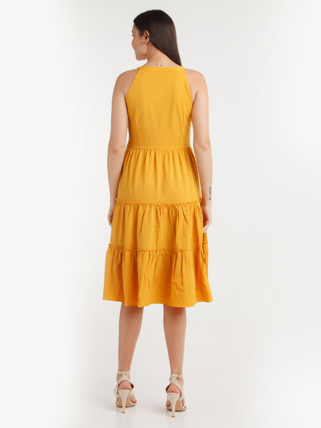 Mustard Solid Midi Dress For Women