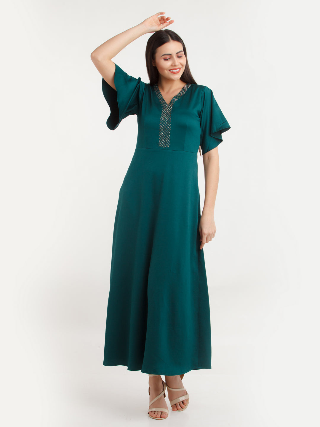 Green Solid Maxi Dress