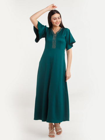 Green Solid Maxi Dress For Women