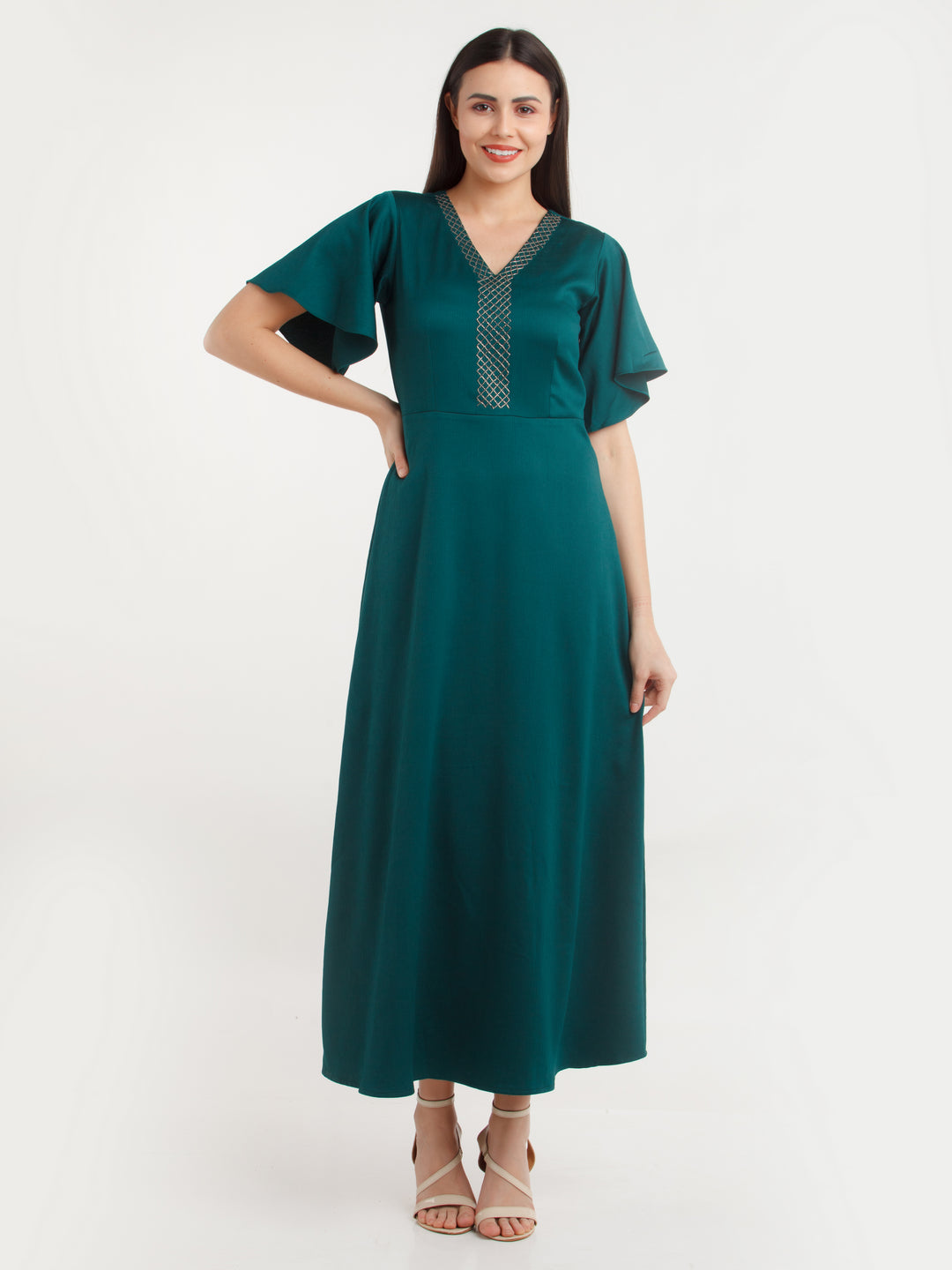 Green Solid Maxi Dress