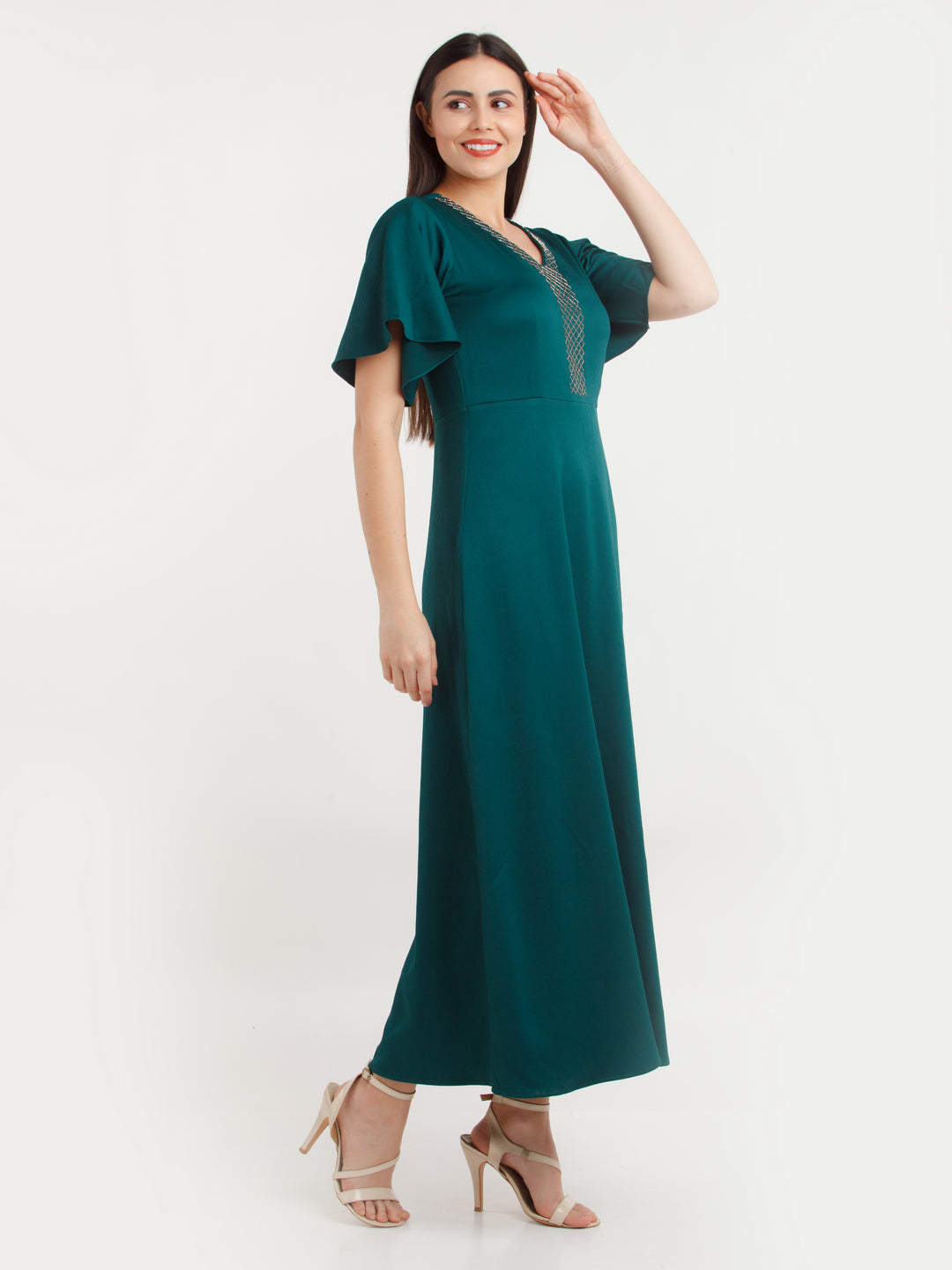 Green Solid Maxi Dress