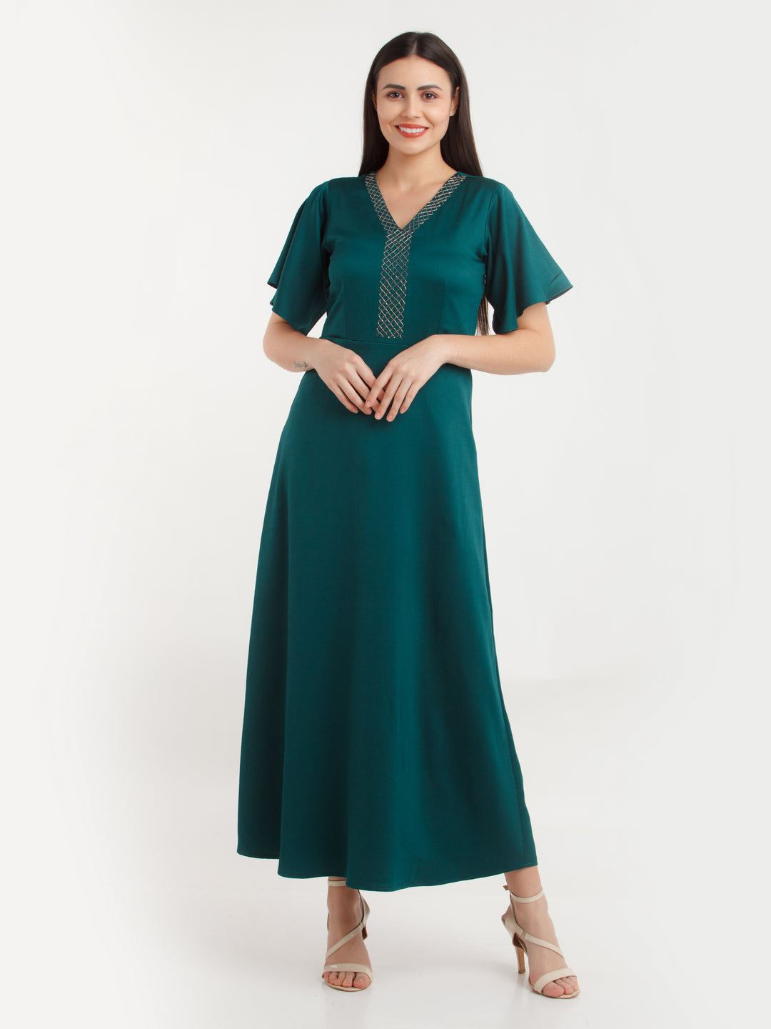 Green Solid Maxi Dress