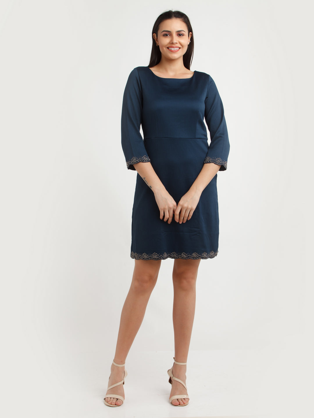 Navy Blue Embellished Mini Dress