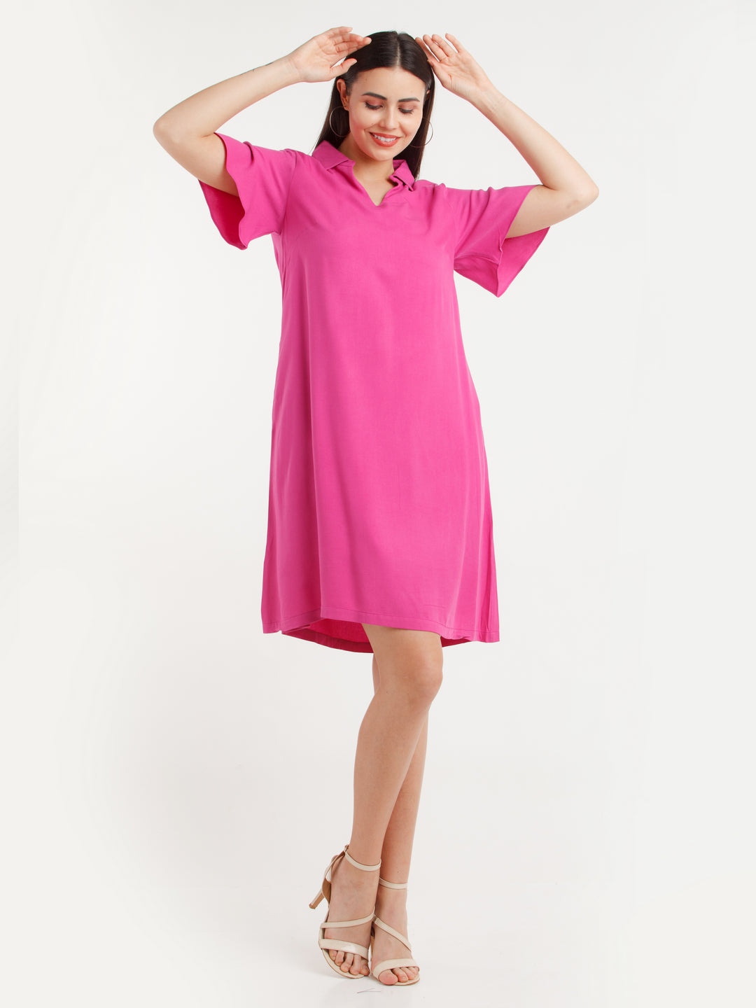 Pink Solid Mini Dress For Women