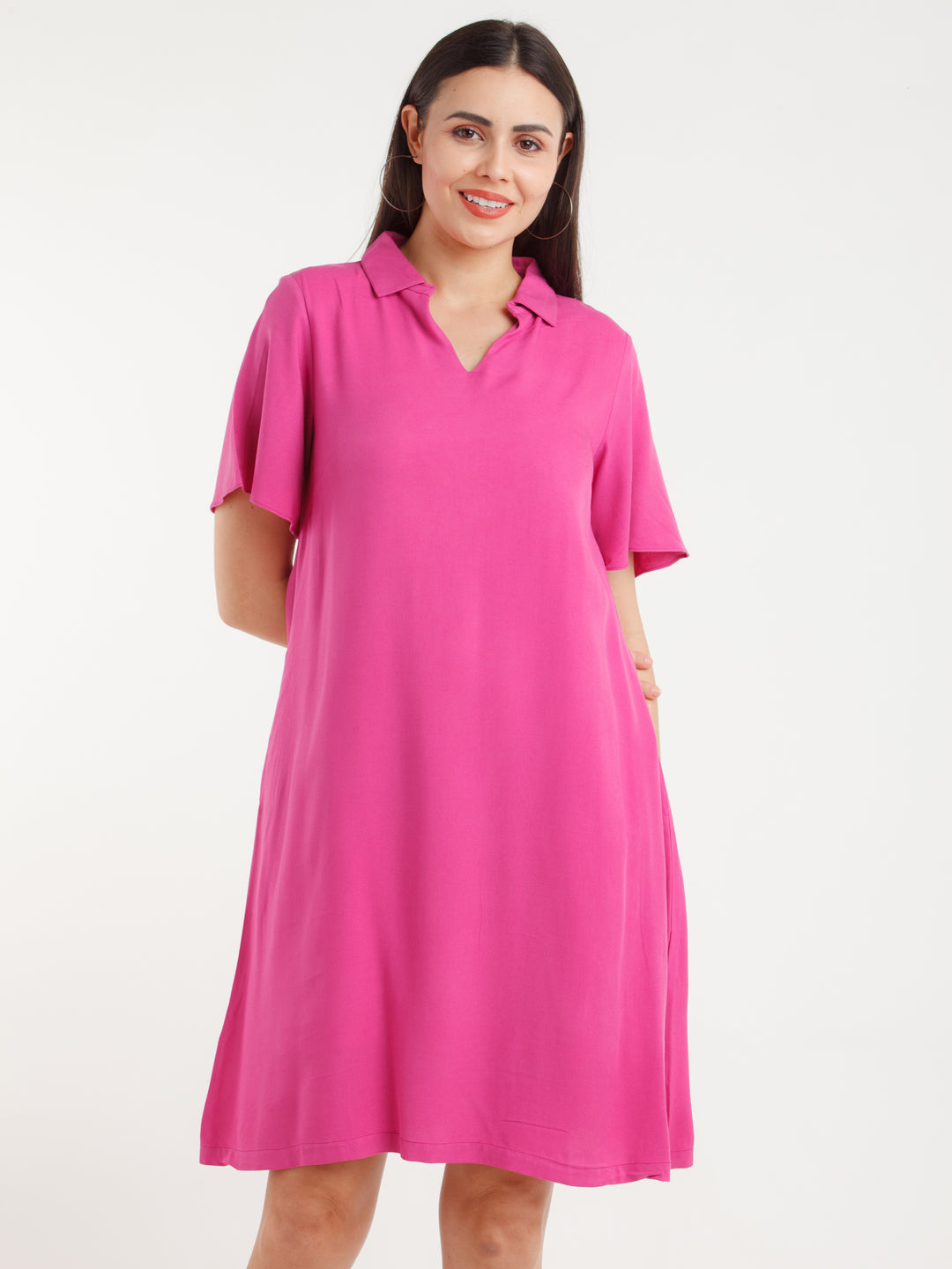 Pink Solid Mini Dress For Women