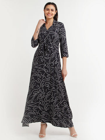 Black Printed Maxi Dress For Women