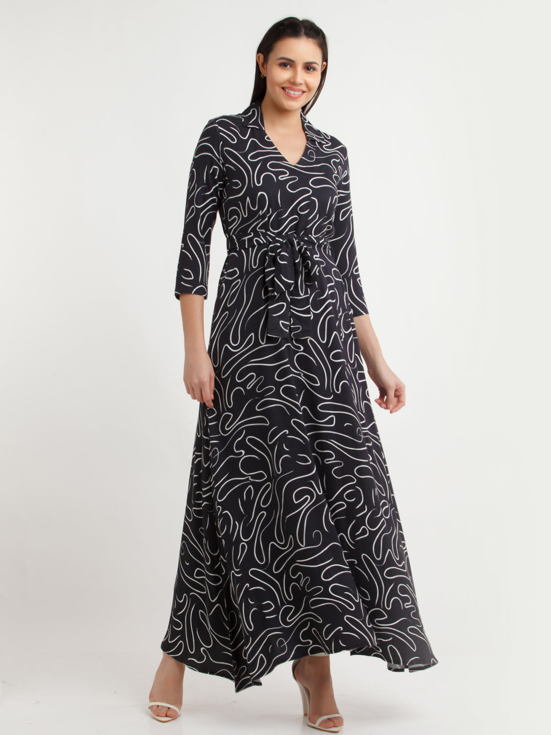 Black Printed Maxi Dress For Women