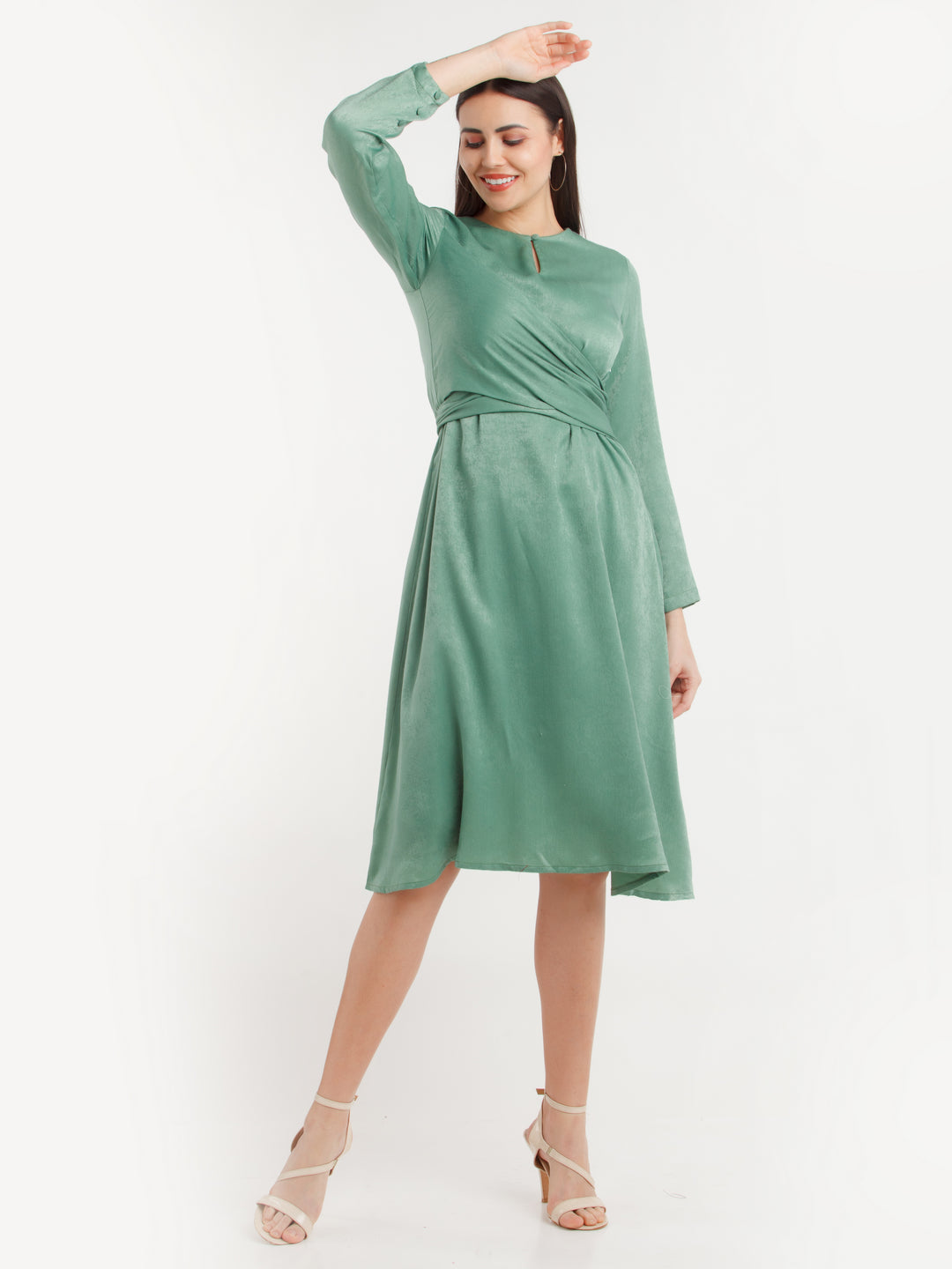 Green Solid Midi Dress