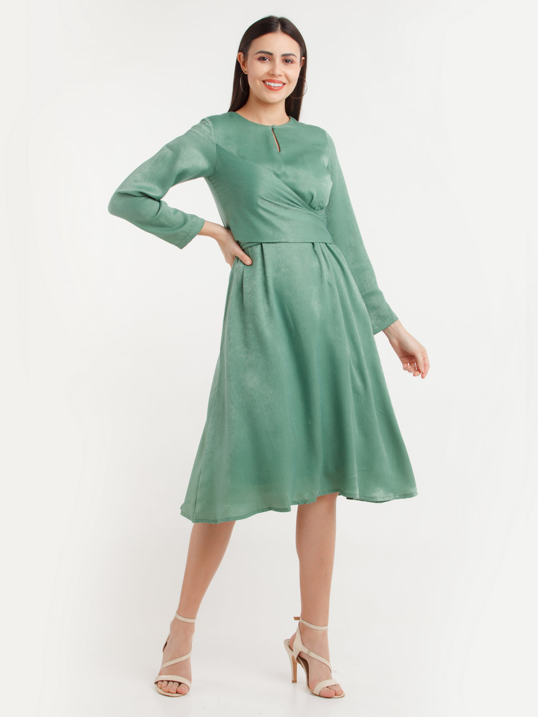 Green Solid Midi Dress