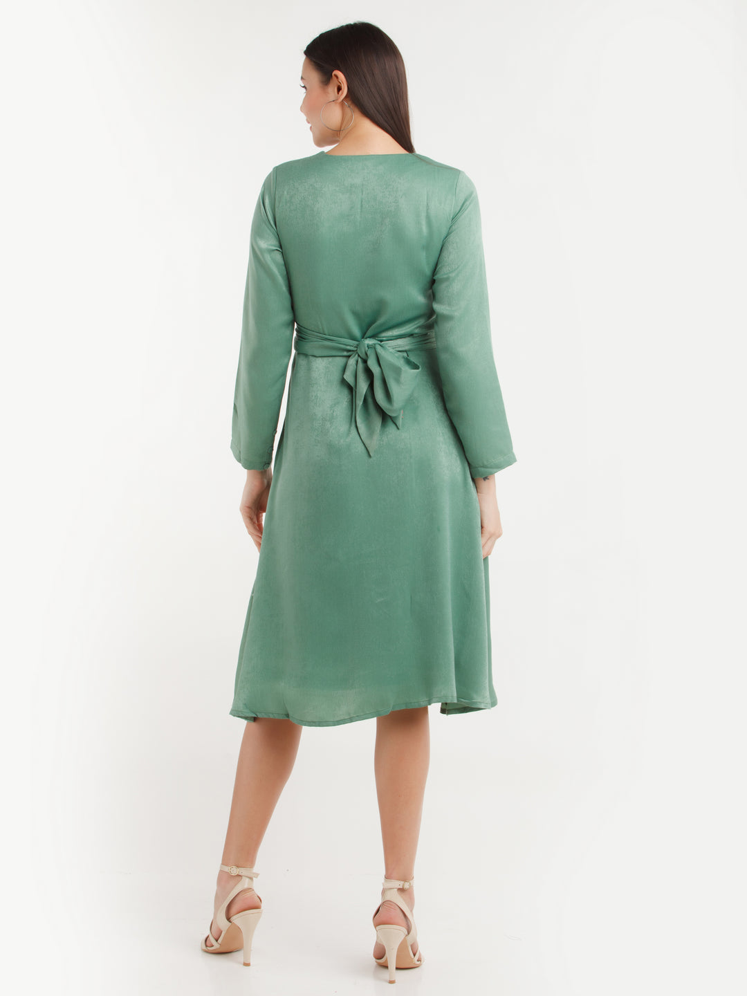 Green Solid Midi Dress