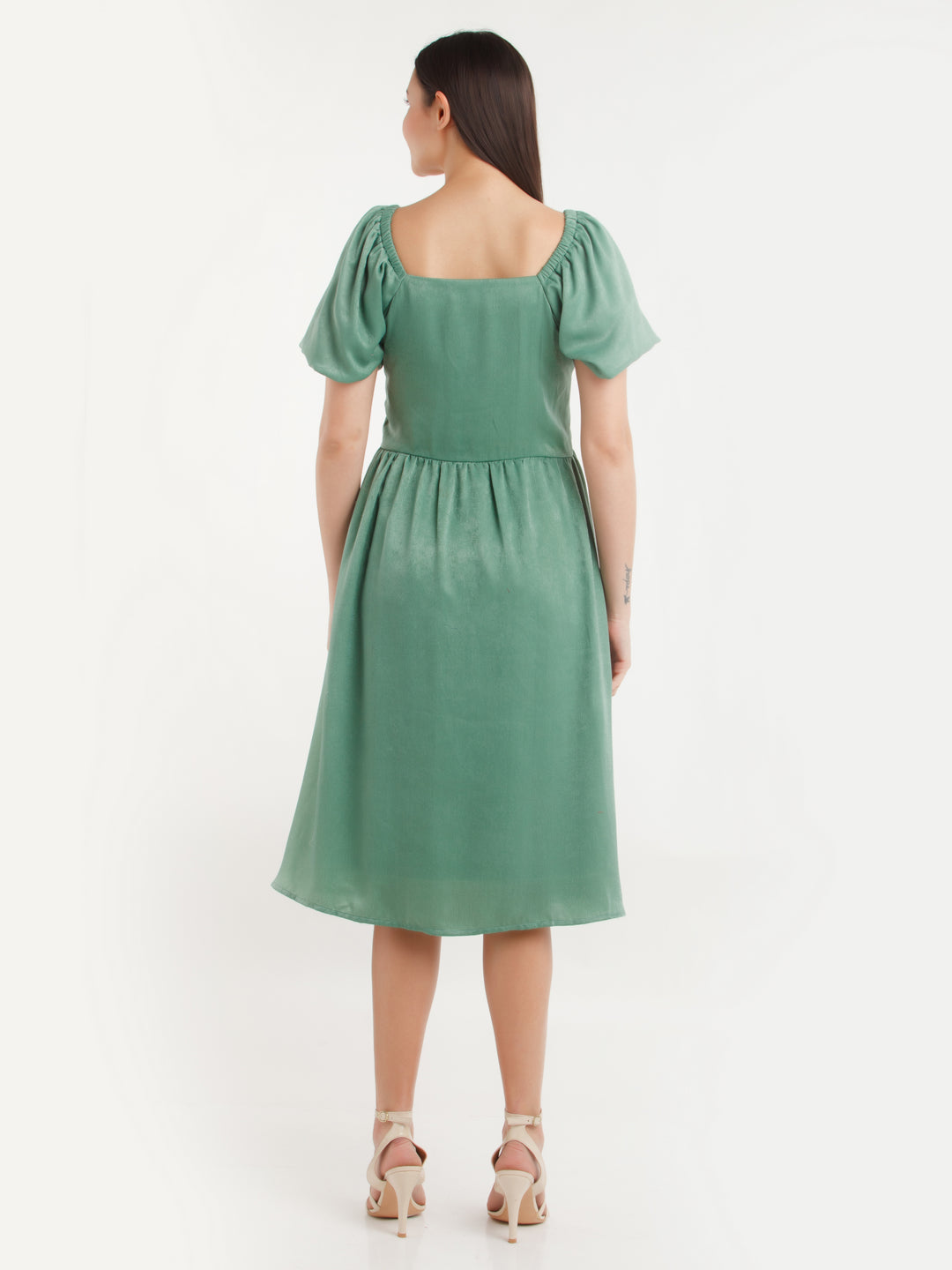 Green Solid Midi Dress