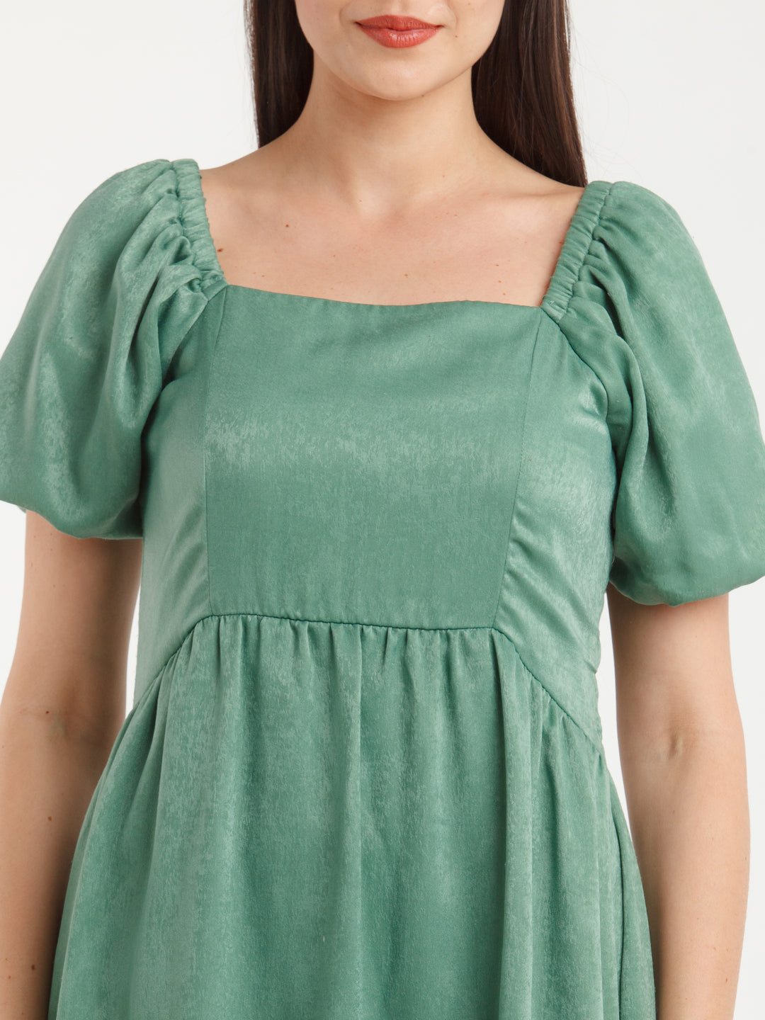 Green Solid Midi Dress