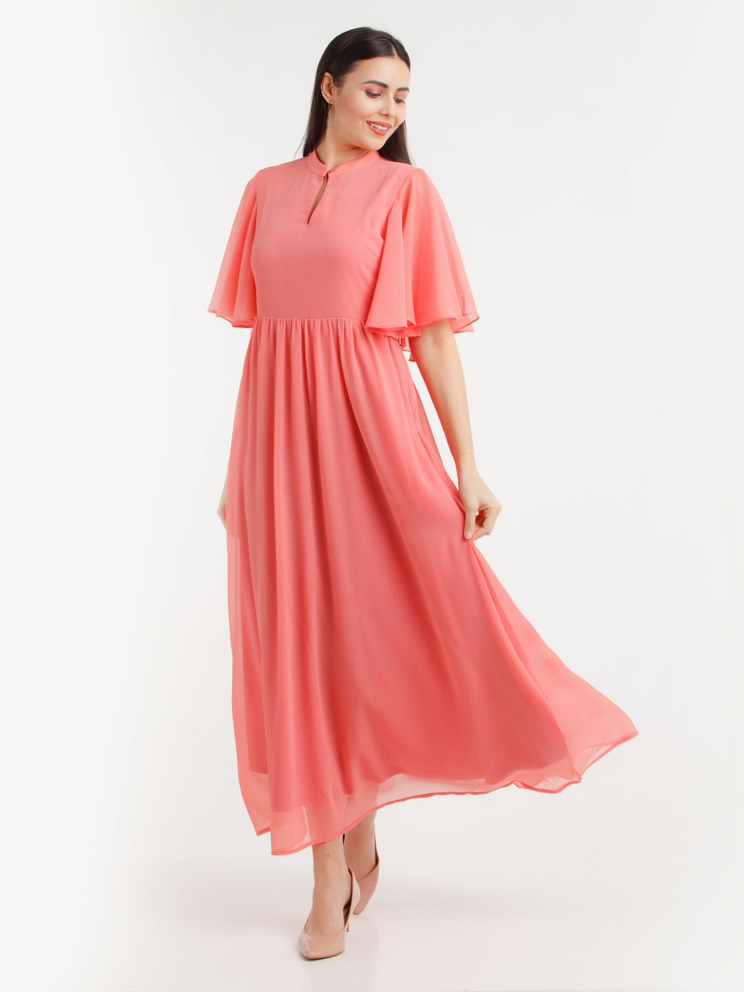 Coral Solid Maxi Dress